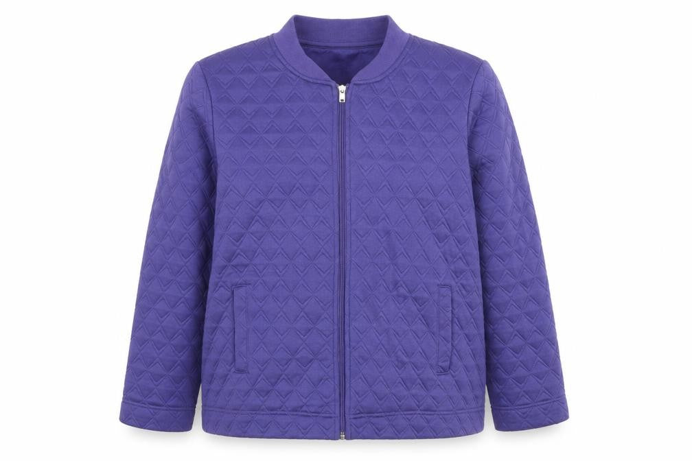 Front view of Honor Millburn Women's Purple Quilted Full Zip Sweatshirt, size 12