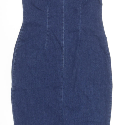 Brave Soul Women's Blue Denim Bodycon Sleeveless Knee Length Dress Size M