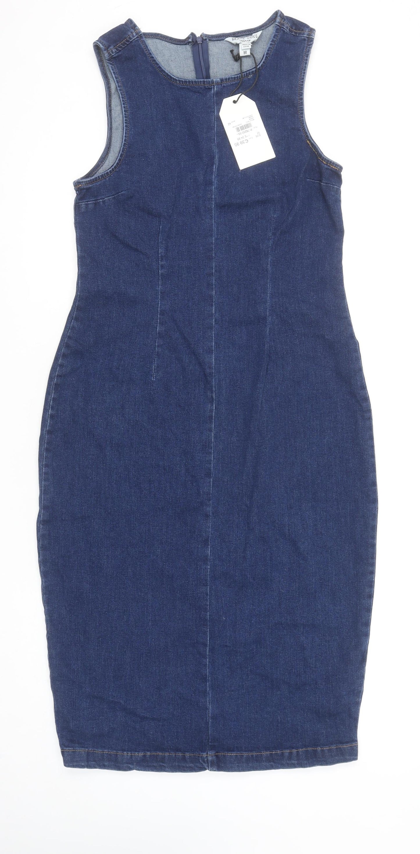 Brave Soul Women's Blue Denim Bodycon Sleeveless Knee Length Dress Size M