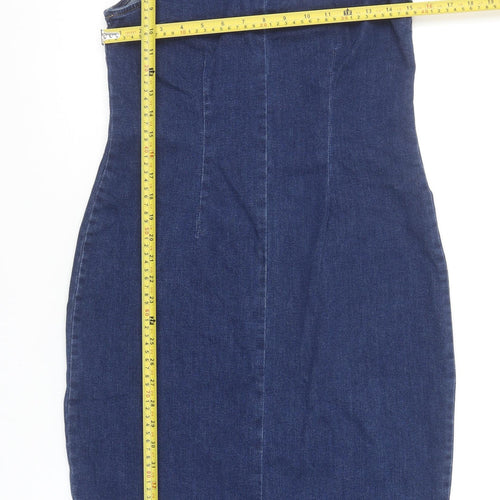 Brave Soul Women's Blue Denim Bodycon Sleeveless Knee Length Dress Size M