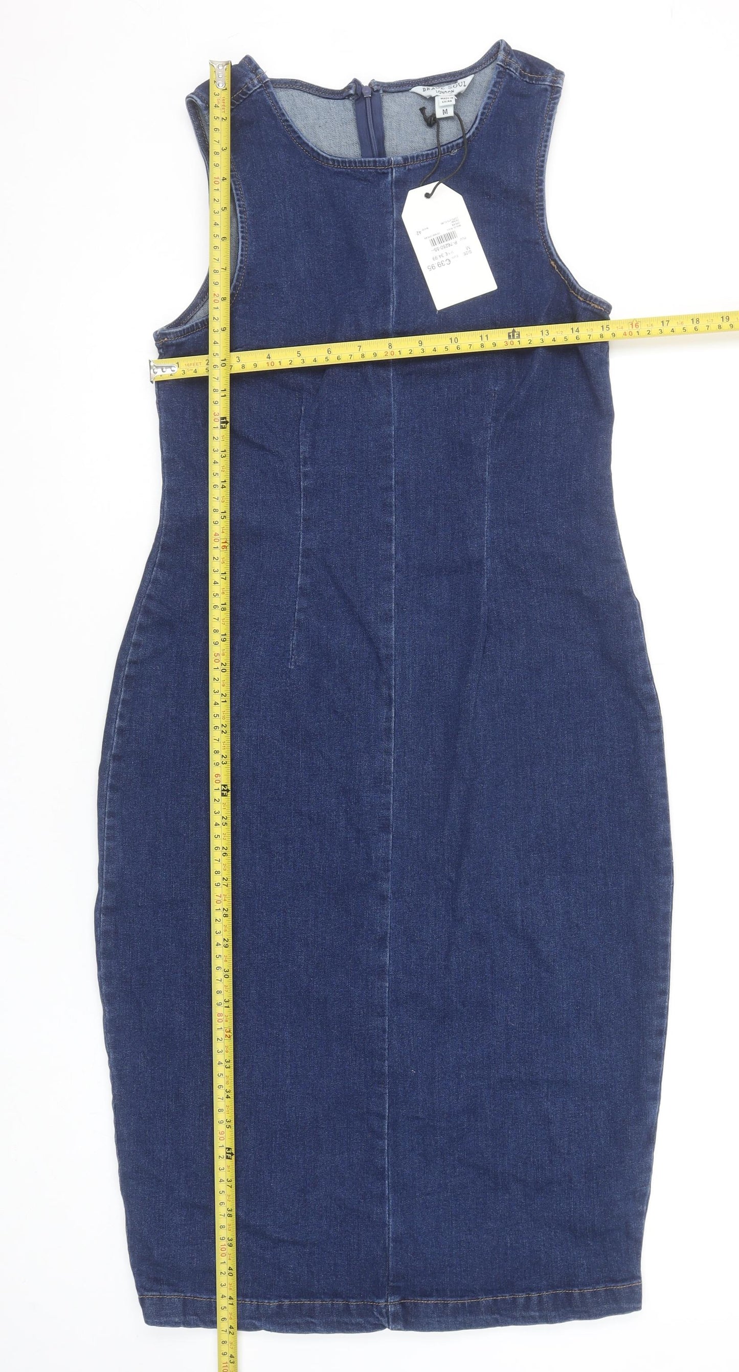 Brave Soul Women's Blue Denim Bodycon Sleeveless Knee Length Dress Size M
