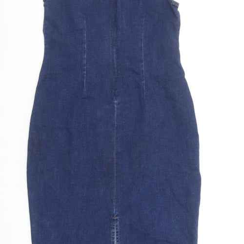 Brave Soul Women's Blue Denim Bodycon Sleeveless Knee Length Dress Size M