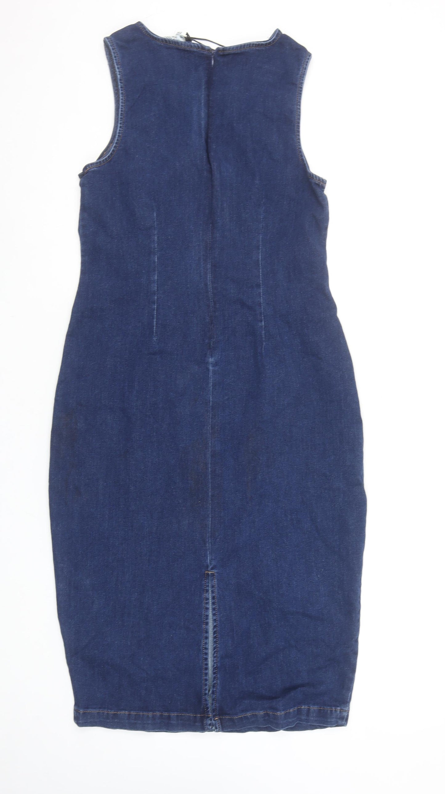 Brave Soul Women's Blue Denim Bodycon Sleeveless Knee Length Dress Size M