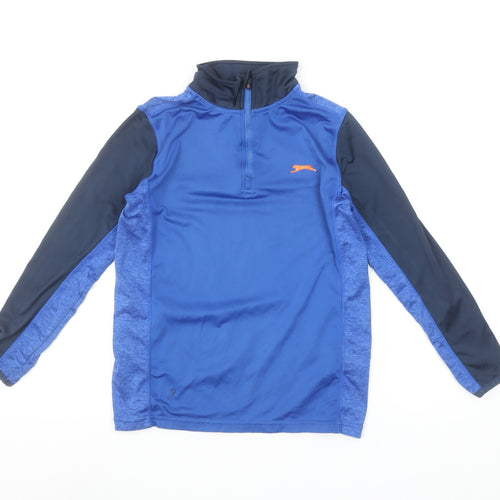 Slazenger Boys Blue 9-10 Years 1/4 Zip Colourblock Sports Sweatshirt