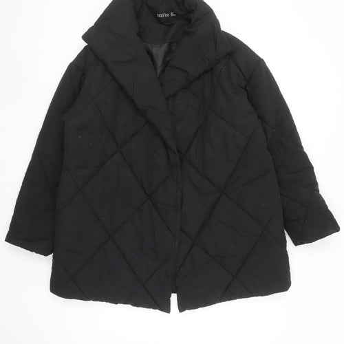 Boohoo Womens Black Quilted Mid-Length Coat UK 6 Regular