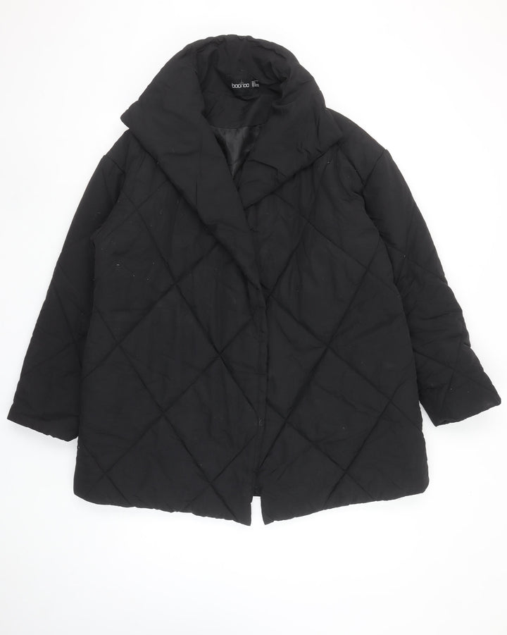Boohoo Womens Black Quilted Mid-Length Coat UK 6 Regular