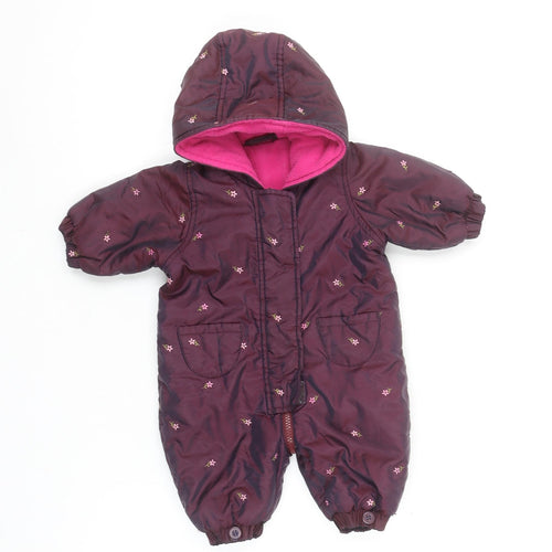 Mothercare Unisex Baby Purple Floral Hooded Snowsuit 0-3 Months Winter Wear