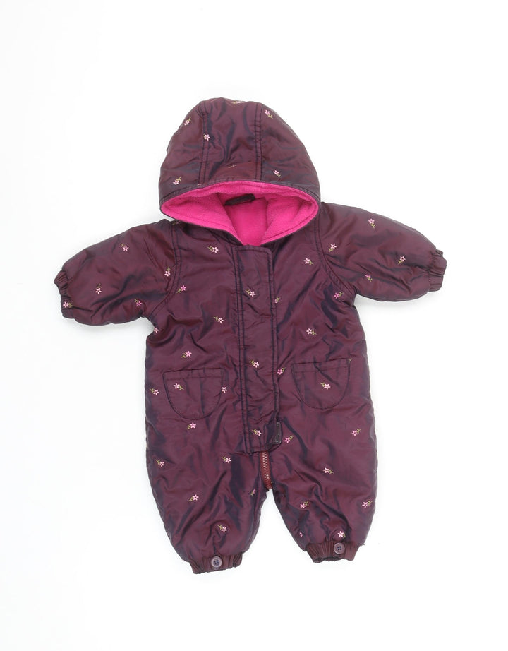 Mothercare Unisex Baby Purple Floral Hooded Snowsuit 0-3 Months Winter Wear