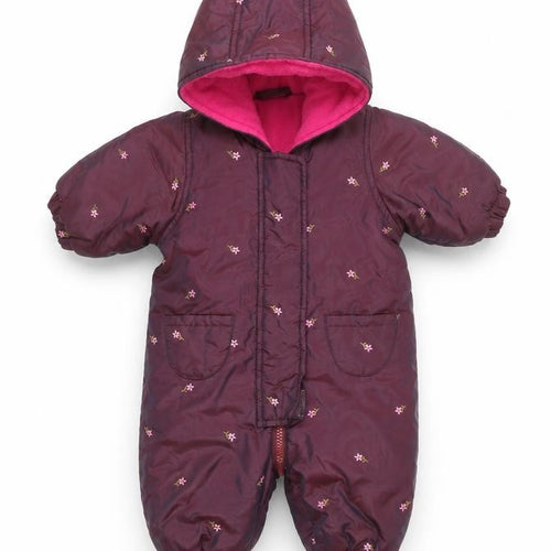 Mothercare Unisex Baby Purple Floral Hooded Snowsuit 0-3 Months Winter Wear