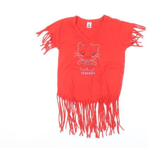 Texmania Girls Red Hello Kitty Fringe Cropped T-Shirt 10 Years