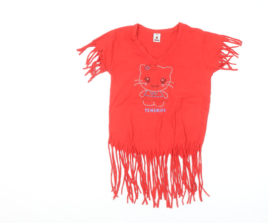 Texmania Girls Red Hello Kitty Fringe Cropped T-Shirt 10 Years