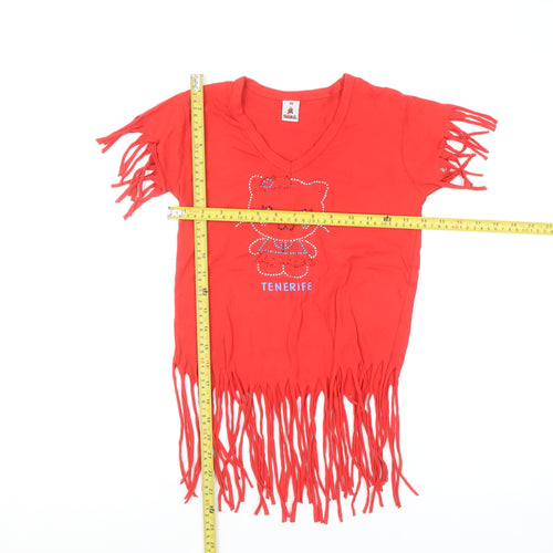 Texmania Girls Red Hello Kitty Fringe Cropped T-Shirt 10 Years