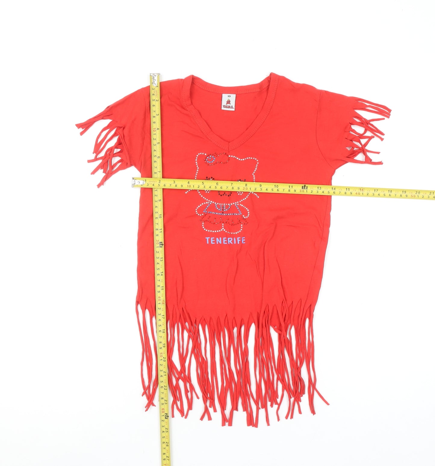 Texmania Girls Red Hello Kitty Fringe Cropped T-Shirt 10 Years