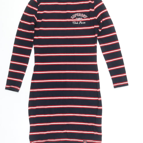 Superdry Womens Blue Striped Bodycon Jersey Dress Size 8 Long Sleeve