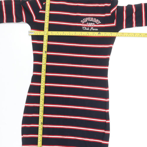 Superdry Womens Blue Striped Bodycon Jersey Dress Size 8 Long Sleeve