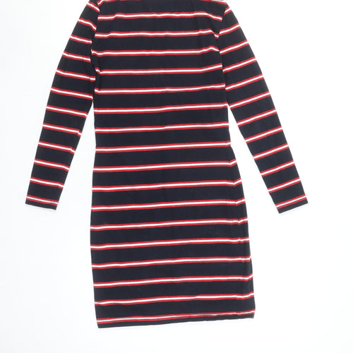 Superdry Womens Blue Striped Bodycon Jersey Dress Size 8 Long Sleeve