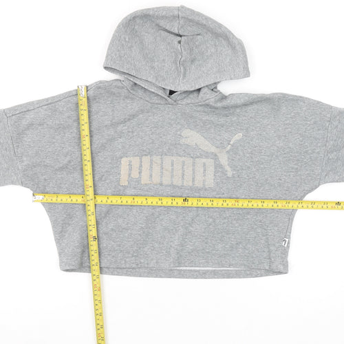 Puma Girls Grey Pullover Hoodie 9-10 Years Logo Fleece Sweatshirt