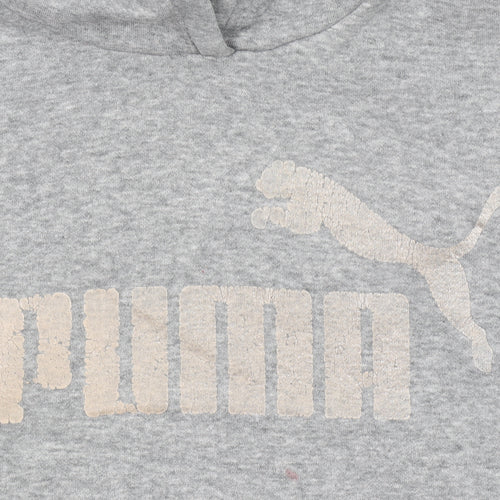 Puma Girls Grey Pullover Hoodie 9-10 Years Logo Fleece Sweatshirt