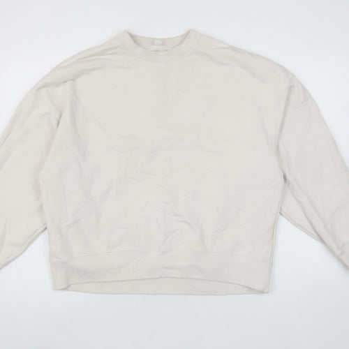 Uniqlo Women Beige Cotton Pullover Sweatshirt L Crew Neck Casual