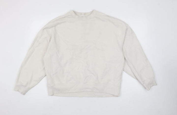 Uniqlo Women Beige Cotton Pullover Sweatshirt L Crew Neck Casual