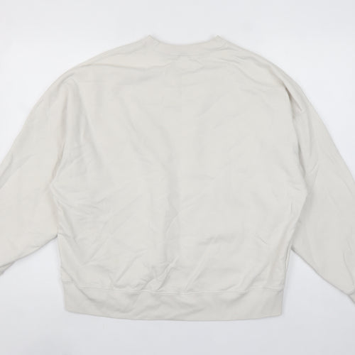 Uniqlo Women Beige Cotton Pullover Sweatshirt L Crew Neck Casual