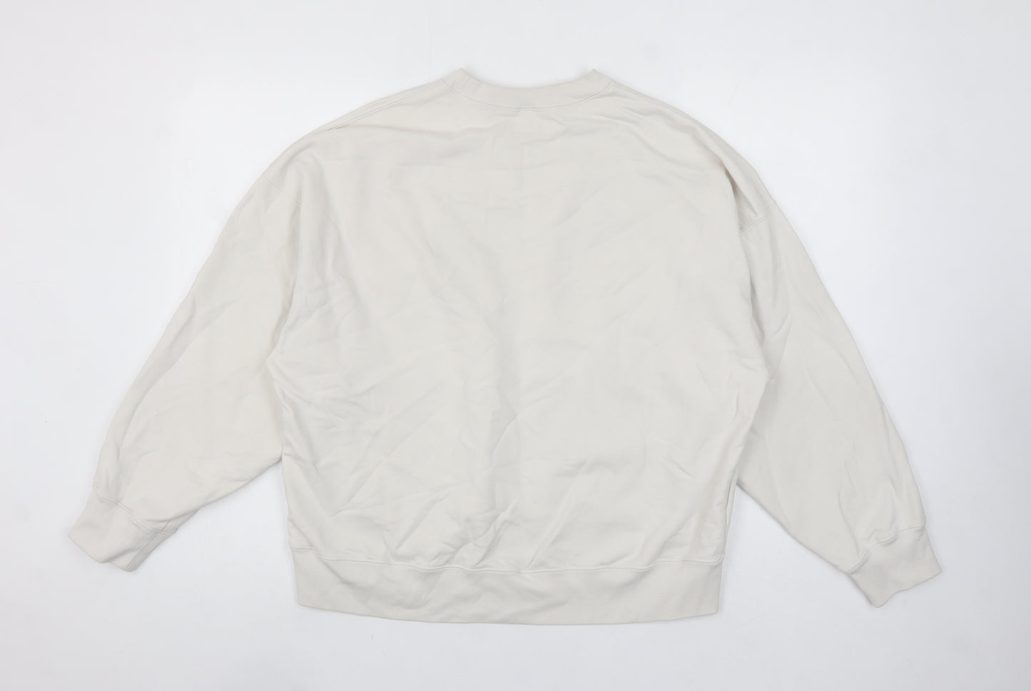 Uniqlo Women Beige Cotton Pullover Sweatshirt L Crew Neck Casual