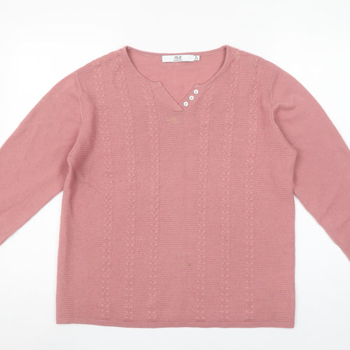 Isle Essentials Womens Pink Acrylic Cable Knit V-Neck Jumper Size 14-16
