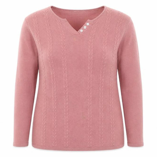 Isle Essentials Womens Pink Acrylic Cable Knit V-Neck Jumper Size 14-16