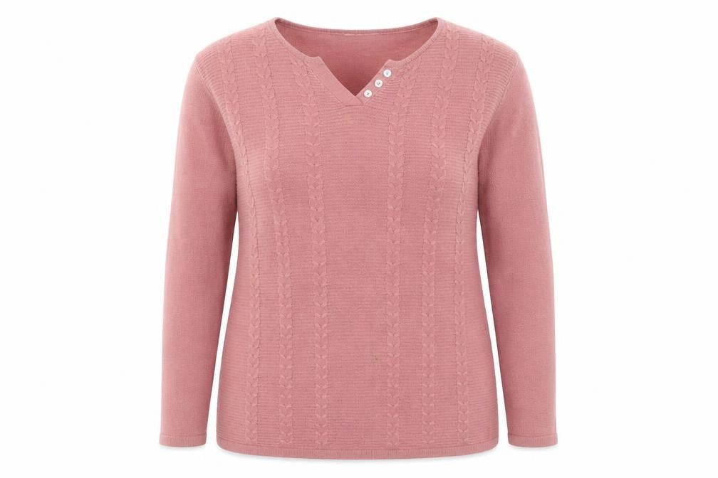 Isle Essentials Womens Pink Acrylic Cable Knit V-Neck Jumper Size 14-16