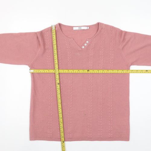 Isle Essentials Womens Pink Acrylic Cable Knit V-Neck Jumper Size 14-16