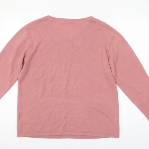 Isle Essentials Womens Pink Acrylic Cable Knit V-Neck Jumper Size 14-16