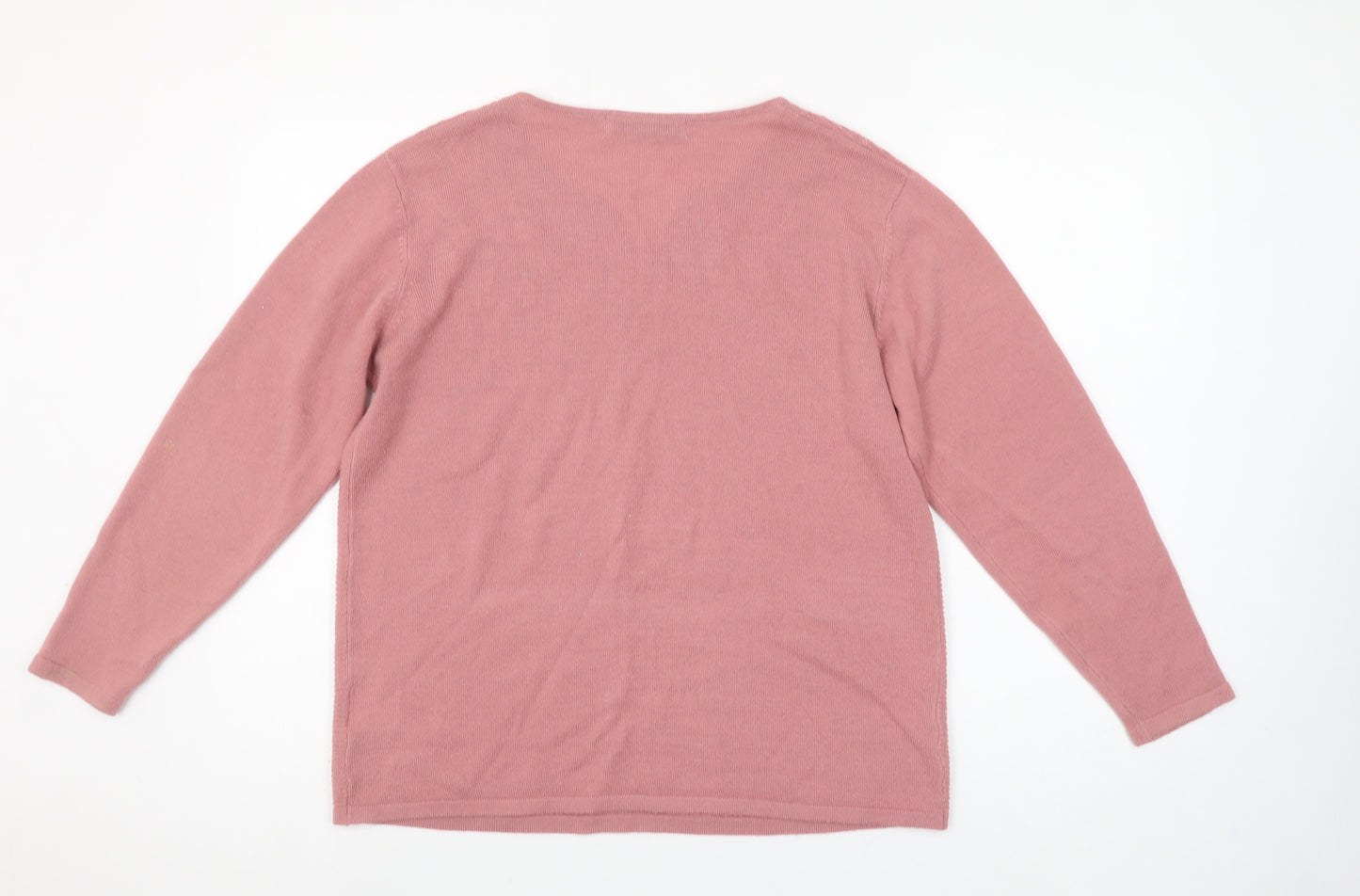 Isle Essentials Womens Pink Acrylic Cable Knit V-Neck Jumper Size 14-16