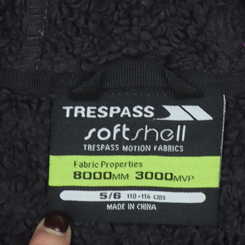 Trespass Girls Purple Softshell Hooded Jacket 5-6 Years Waterproof Lined