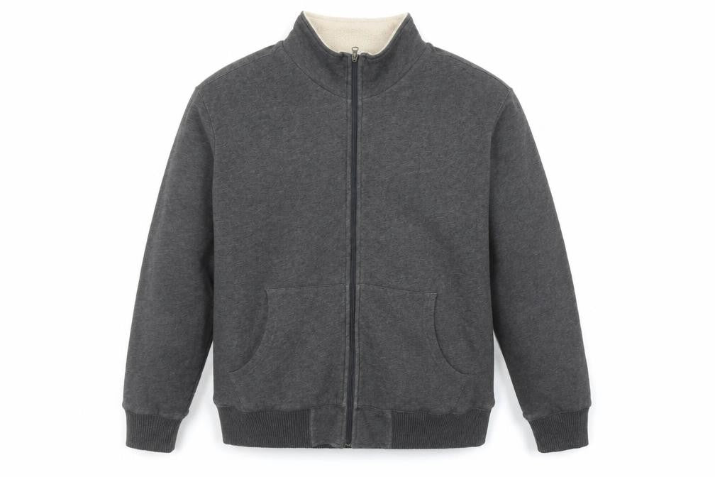 Front view of Old Navy Men’s Grey Full Zip Fleece Lined Sweatshirt, size L