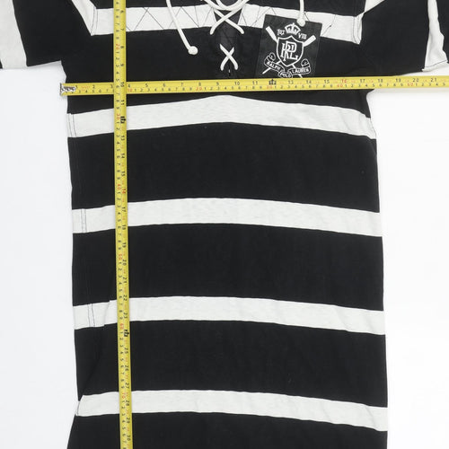 Ralph Lauren Women Black Striped Collared Shirt Dress Size S