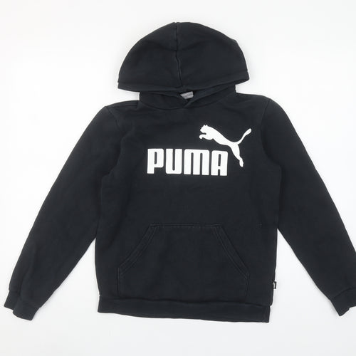 Puma Boys Black Pullover Hoodie 11-12 Years Logo Print Casual Sweatshirt