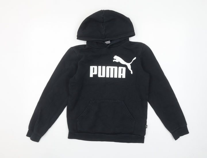 Puma Boys Black Pullover Hoodie 11-12 Years Logo Print Casual Sweatshirt