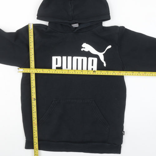 Puma Boys Black Pullover Hoodie 11-12 Years Logo Print Casual Sweatshirt