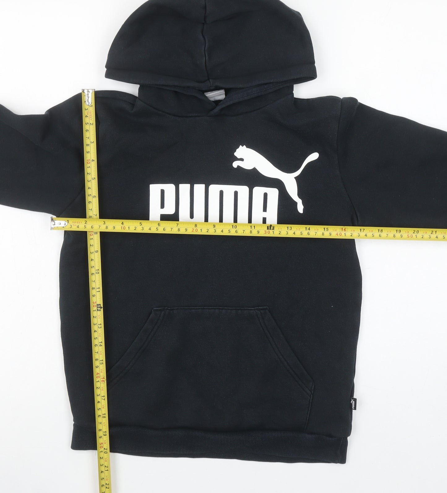 Puma Boys Black Pullover Hoodie 11-12 Years Logo Print Casual Sweatshirt