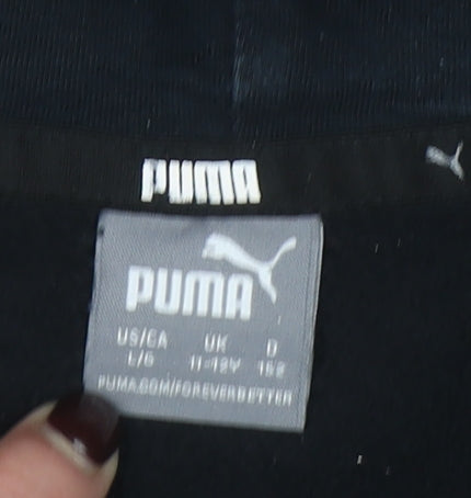 Puma Boys Black Pullover Hoodie 11-12 Years Logo Print Casual Sweatshirt