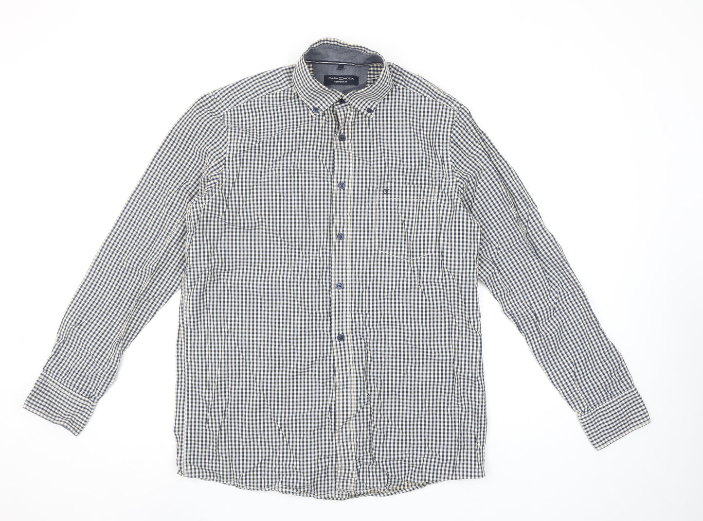 Casa Moda Men's Blue Checked Long Sleeve Button-Up Shirt Size M