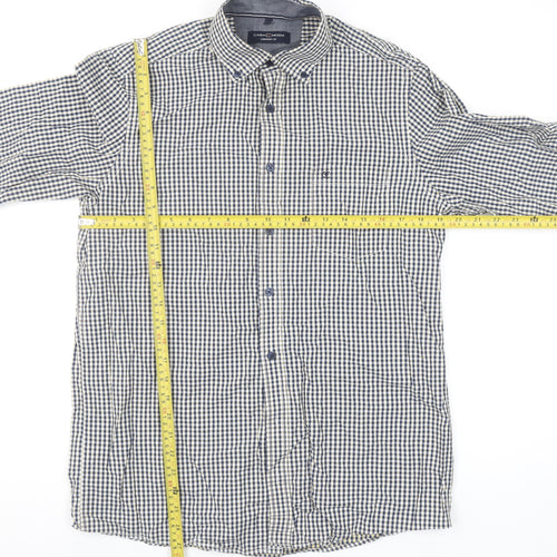 Casa Moda Men's Blue Checked Long Sleeve Button-Up Shirt Size M