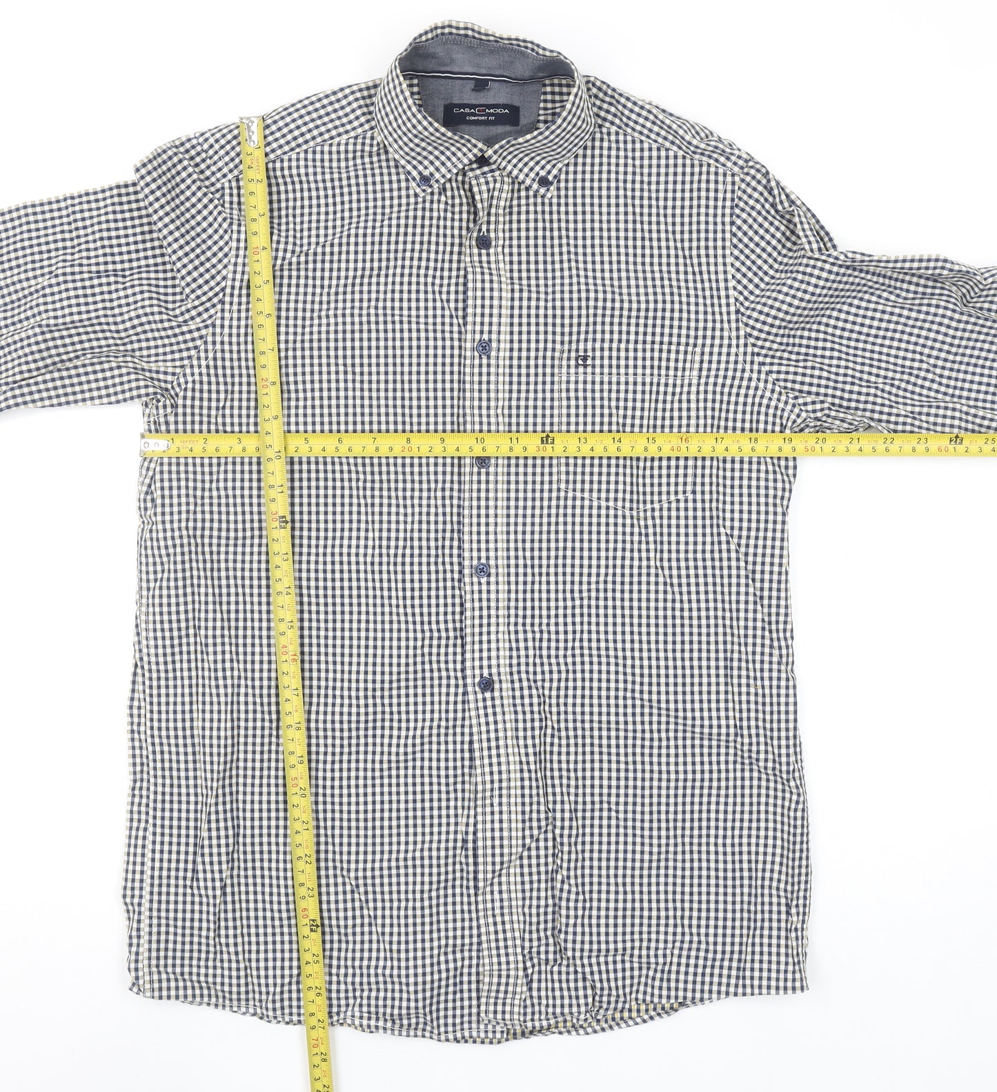 Casa Moda Men's Blue Checked Long Sleeve Button-Up Shirt Size M