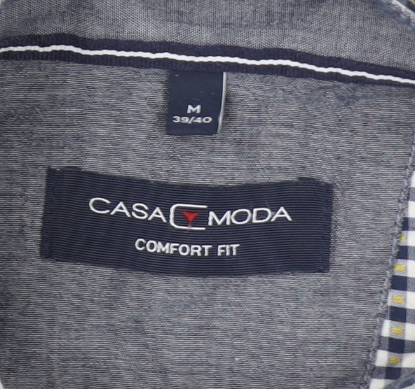 Casa Moda Men's Blue Checked Long Sleeve Button-Up Shirt Size M