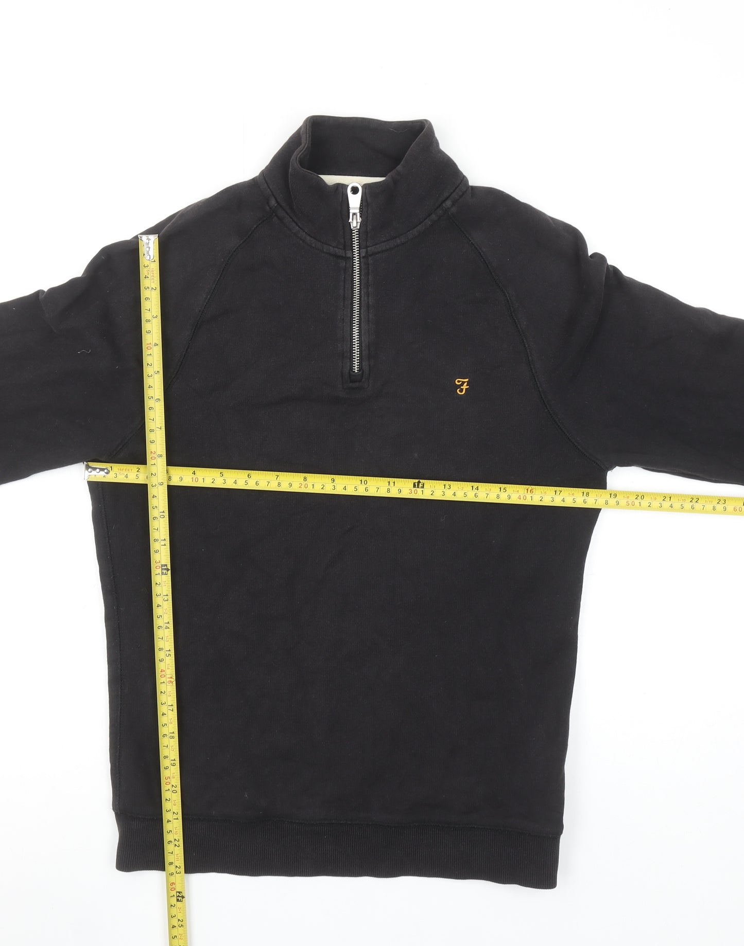Farah Men's Black 1/4 Zip Organic Cotton Sweatshirt Size S