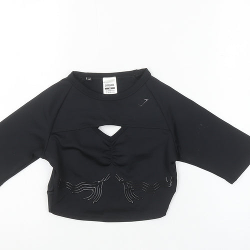 Gymshark Women Black XS Cropped 3/4 Sleeve Gym Training Top