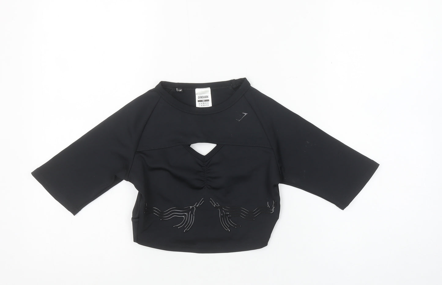 Gymshark Women Black XS Cropped 3/4 Sleeve Gym Training Top