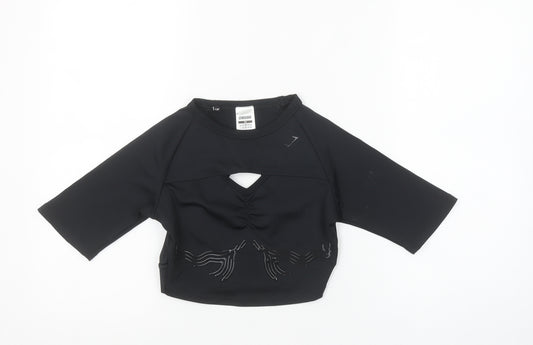 Gymshark Women Black XS Cropped 3/4 Sleeve Gym Training Top