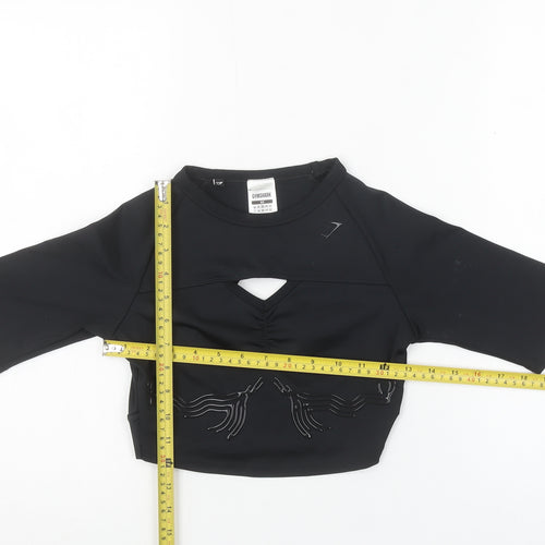 Gymshark Women Black XS Cropped 3/4 Sleeve Gym Training Top