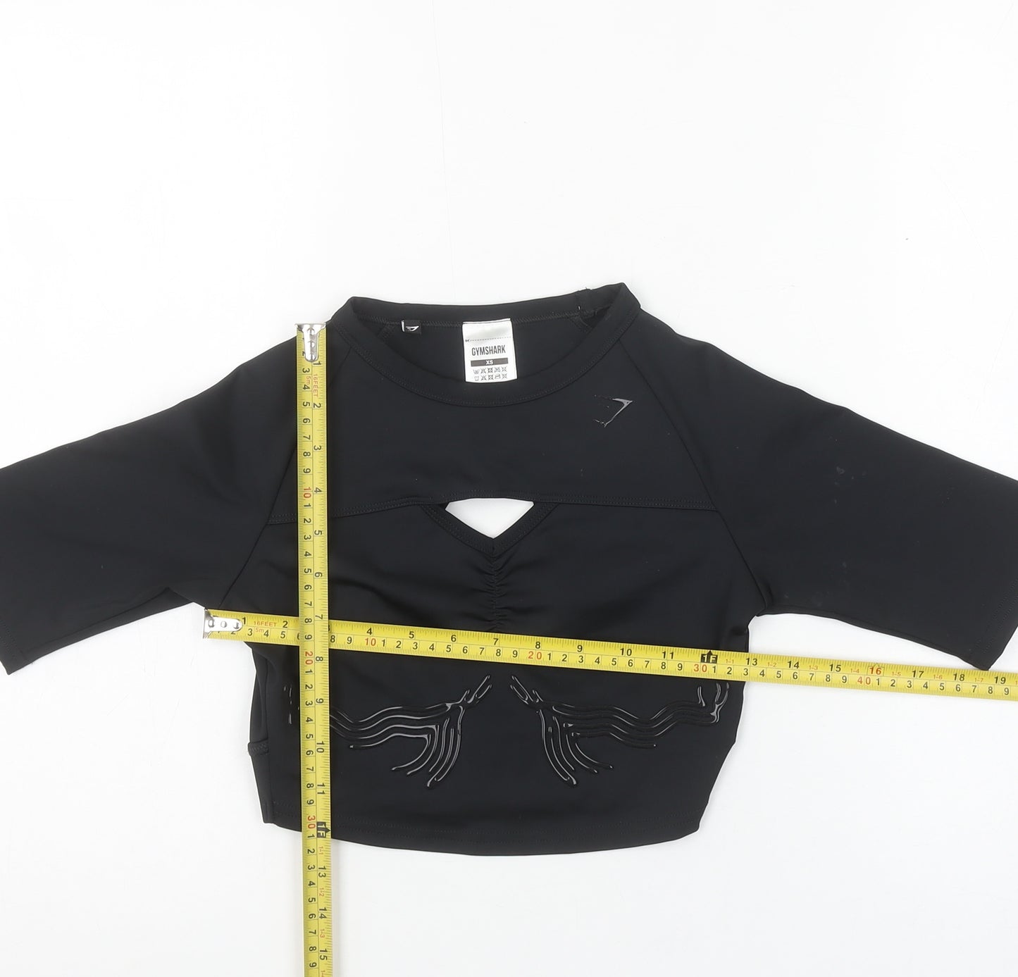 Gymshark Women Black XS Cropped 3/4 Sleeve Gym Training Top